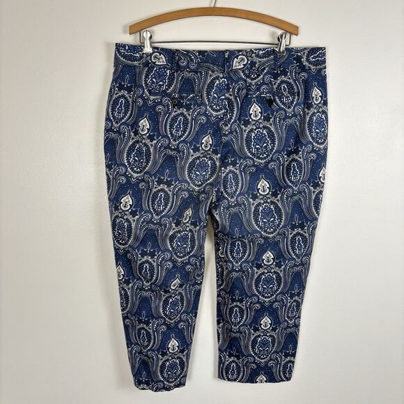 Talbots Heritage Cropped Ankle Pants Blue Floral Paisley Womens 16W - Picture 5 of 8
